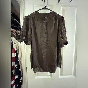 Banana Republic Chocolate Brown Ramie Short Sleeve Button Blouse
